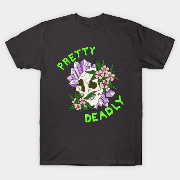 Pretty Deadly - Skull with Oleander and Amethyst T-Shirt by GenAumonier